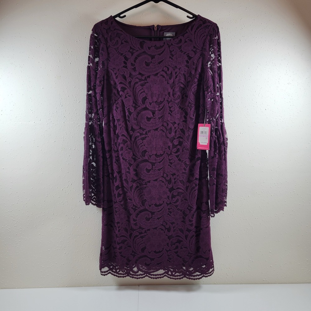 NWT Vince Camuto Lace Shift Dress Women 6 Purple Bell Sleeve VC7M5578